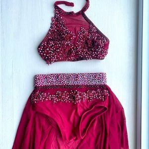 STUNNING, CUSTOM Swarovski Crystal covered Maroon lyrical dance costume